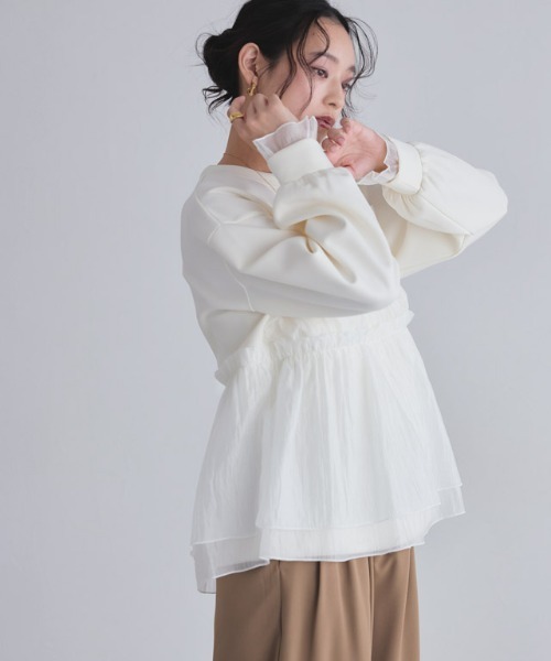 ECLAM（クラム）の「[ECLAM]ペプラムドッキングプルオーバー（シャツ/ブラウス・レディース・ブラック/アイボリー・L/M）」の4枚目の写真