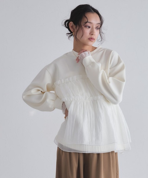 ECLAM（クラム）の「[ECLAM]ペプラムドッキングプルオーバー（シャツ/ブラウス・レディース・ブラック/アイボリー・L/M）」の5枚目の写真