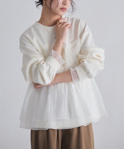 ECLAM（クラム）の「[ECLAM]ペプラムドッキングプルオーバー（シャツ/ブラウス・レディース・ブラック/アイボリー・L/M）」の8枚目の写真