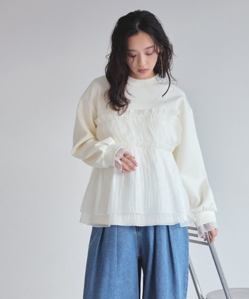 ECLAM（クラム）の「[ECLAM]ペプラムドッキングプルオーバー（シャツ/ブラウス・レディース・ブラック/アイボリー・L/M）」の9枚目の写真
