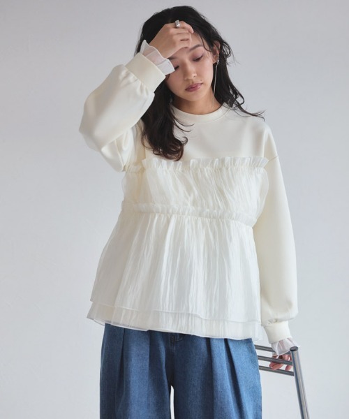 ECLAM（クラム）の「[ECLAM]ペプラムドッキングプルオーバー（シャツ/ブラウス・レディース・ブラック/アイボリー・L/M）」の12枚目の写真