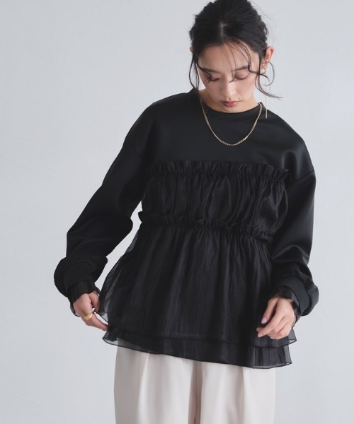 ECLAM（クラム）の「[ECLAM]ペプラムドッキングプルオーバー（シャツ/ブラウス・レディース・ブラック/アイボリー・L/M）」の13枚目の写真