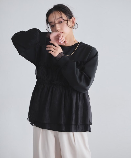 ECLAM（クラム）の「[ECLAM]ペプラムドッキングプルオーバー（シャツ/ブラウス・レディース・ブラック/アイボリー・L/M）」の14枚目の写真