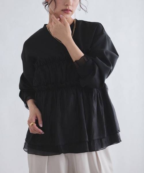 ECLAM（クラム）の「[ECLAM]ペプラムドッキングプルオーバー（シャツ/ブラウス・レディース・ブラック/アイボリー・L/M）」の19枚目の写真