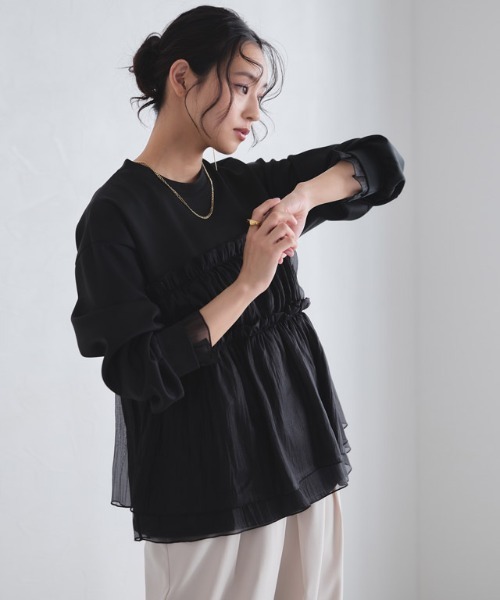 ECLAM（クラム）の「[ECLAM]ペプラムドッキングプルオーバー（シャツ/ブラウス・レディース・ブラック/アイボリー・L/M）」の20枚目の写真