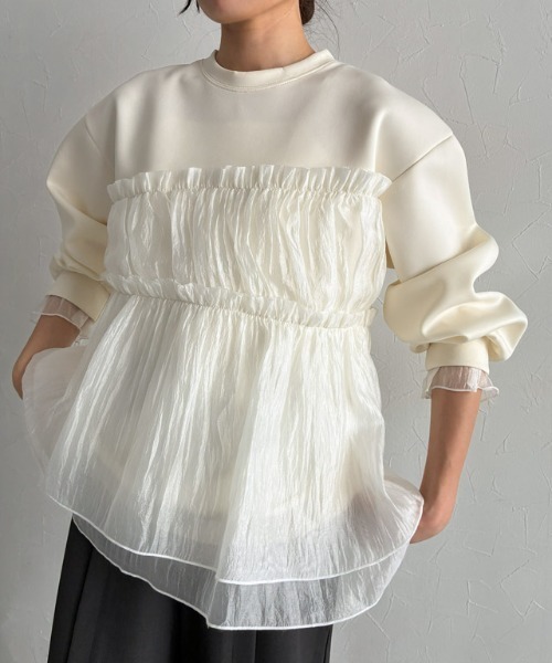 ECLAM（クラム）の「[ECLAM]ペプラムドッキングプルオーバー（シャツ/ブラウス・レディース・ブラック/アイボリー・L/M）」の22枚目の写真