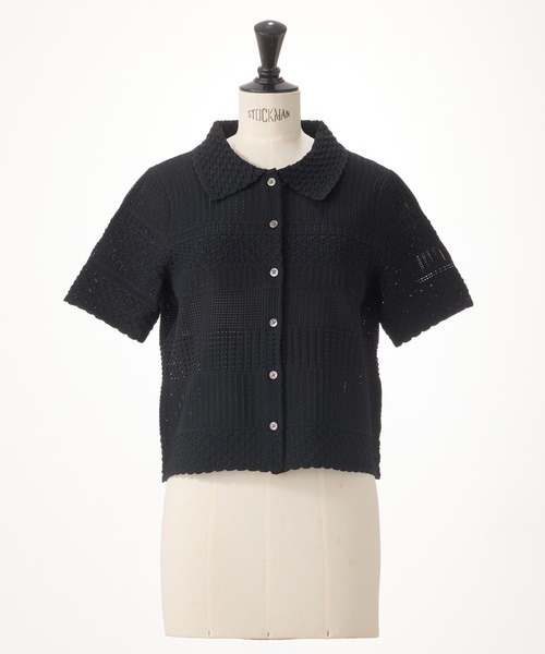 STRAWBERRY-FIELDS（ストロベリーフィールズ）の「ポーツポリー_レース編ポロニット（カーディガン/ボレロ・レディース・ブラック/オフホワイト・2）」の2枚目の写真