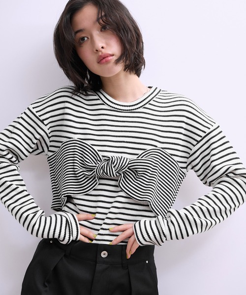 ADAM ET ROPE'(アダムエロペ)の「【WEB限定】ツイストビスチェドッキングプルオーバー(Tシャツ/カットソー・レディース・チャコールグレー/ブラック系その他/ホワイト系その他・FREE)」の1枚目の写真