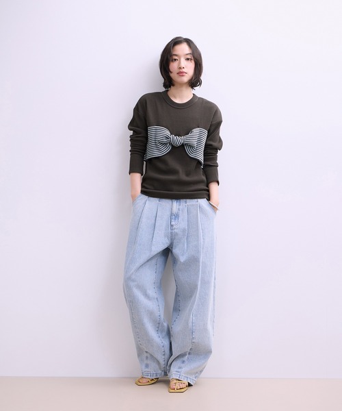 ADAM ET ROPE'(アダムエロペ)の「【WEB限定】ツイストビスチェドッキングプルオーバー(Tシャツ/カットソー・レディース・チャコールグレー/ブラック系その他/ホワイト系その他・FREE)」の6枚目の写真