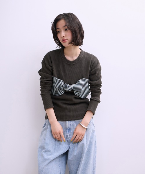 ADAM ET ROPE'(アダムエロペ)の「【WEB限定】ツイストビスチェドッキングプルオーバー(Tシャツ/カットソー・レディース・チャコールグレー/ブラック系その他/ホワイト系その他・FREE)」の8枚目の写真