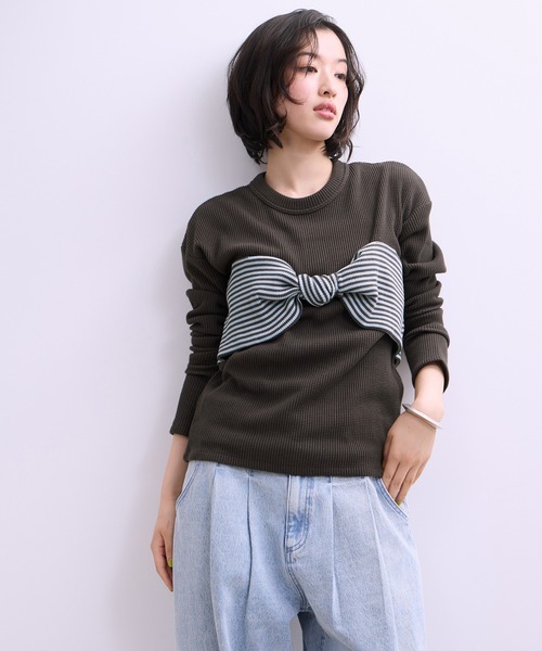 ADAM ET ROPE'(アダムエロペ)の「【WEB限定】ツイストビスチェドッキングプルオーバー(Tシャツ/カットソー・レディース・チャコールグレー/ブラック系その他/ホワイト系その他・FREE)」の9枚目の写真