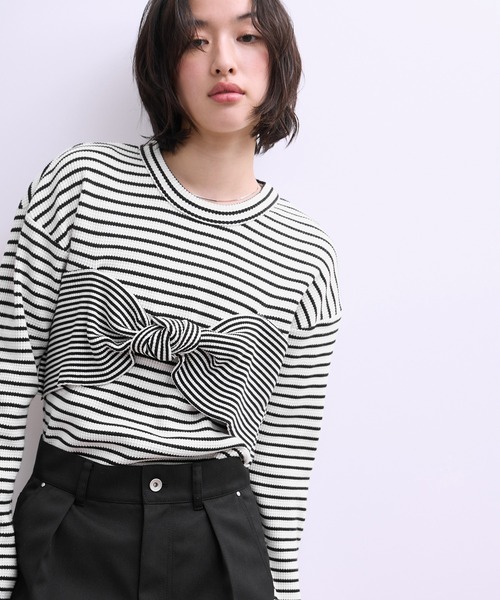 ADAM ET ROPE'(アダムエロペ)の「【WEB限定】ツイストビスチェドッキングプルオーバー(Tシャツ/カットソー・レディース・チャコールグレー/ブラック系その他/ホワイト系その他・FREE)」の12枚目の写真