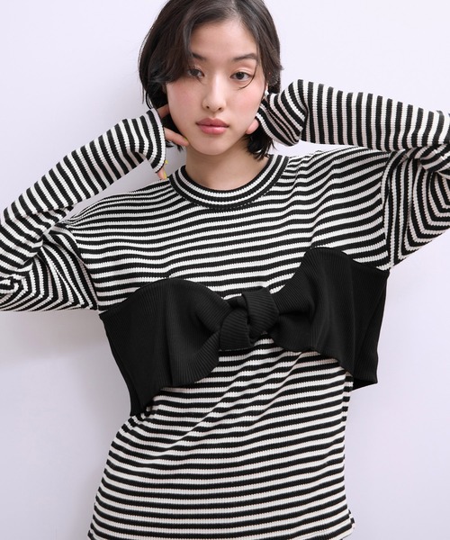 ADAM ET ROPE'(アダムエロペ)の「【WEB限定】ツイストビスチェドッキングプルオーバー(Tシャツ/カットソー・レディース・チャコールグレー/ブラック系その他/ホワイト系その他・FREE)」の14枚目の写真