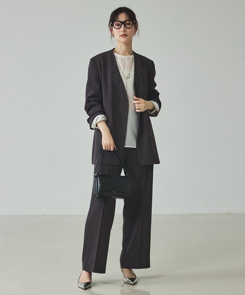 qualite（カリテ）の「【UVカット/ストレッチ/セットアップ対応】ドライカルゼノーカラージャケット/春服/夏服/オフィスカジュアル/セレモニー（テーラードジャケット・レディース・チャコールグレー/ベージュ・38/36）」の9枚目の写真