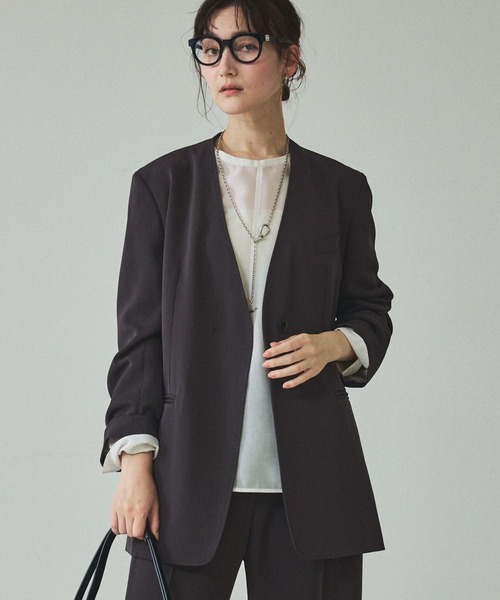 qualite（カリテ）の「【UVカット/ストレッチ/セットアップ対応】ドライカルゼノーカラージャケット/春服/夏服/オフィスカジュアル/セレモニー（テーラードジャケット・レディース・チャコールグレー/ベージュ・38/36）」の15枚目の写真