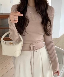 YUGA_YGMC Korean-style ribbed knit and tight vest set
