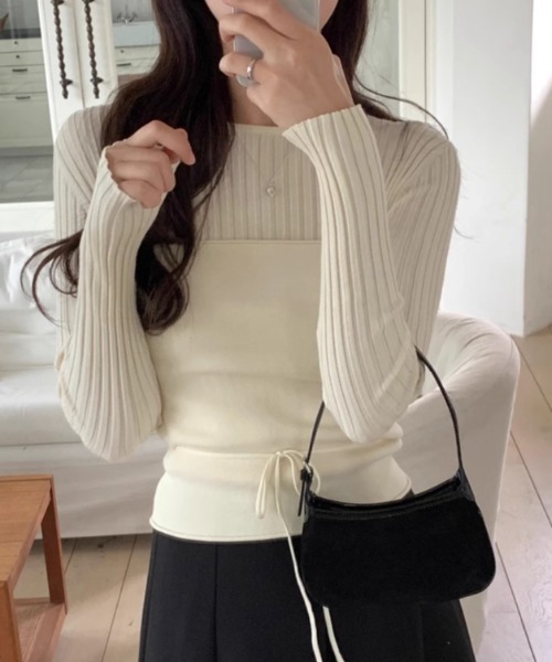 FREE STYLISTS(フリー スタイリスト)の「YUGA_YGMC Korean-style ribbed knit and tight vest set(ニット/セーター・レディース・ベビーピンク/オフホワイト/ネイビー・FREE)」の1枚目の写真