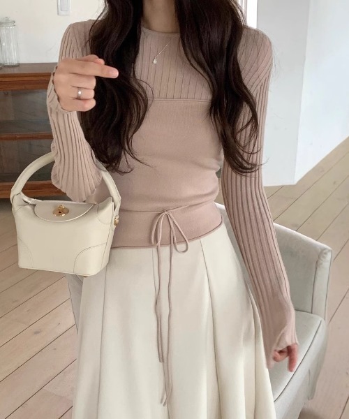 FREE STYLISTS(フリー スタイリスト)の「YUGA_YGMC Korean-style ribbed knit and tight vest set(ニット/セーター・レディース・ベビーピンク/オフホワイト/ネイビー・FREE)」の22枚目の写真
