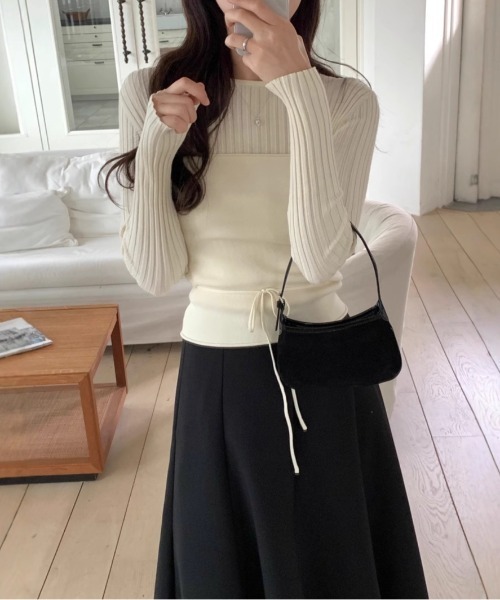 FREE STYLISTS(フリー スタイリスト)の「YUGA_YGMC Korean-style ribbed knit and tight vest set(ニット/セーター・レディース・ベビーピンク/オフホワイト/ネイビー・FREE)」の8枚目の写真