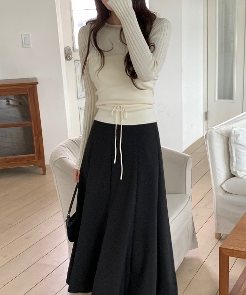 FREE STYLISTS(フリー スタイリスト)の「YUGA_YGMC Korean-style ribbed knit and tight vest set(ニット/セーター・レディース・ベビーピンク/オフホワイト/ネイビー・FREE)」の9枚目の写真