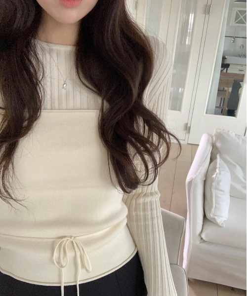 FREE STYLISTS(フリー スタイリスト)の「YUGA_YGMC Korean-style ribbed knit and tight vest set(ニット/セーター・レディース・ベビーピンク/オフホワイト/ネイビー・FREE)」の6枚目の写真