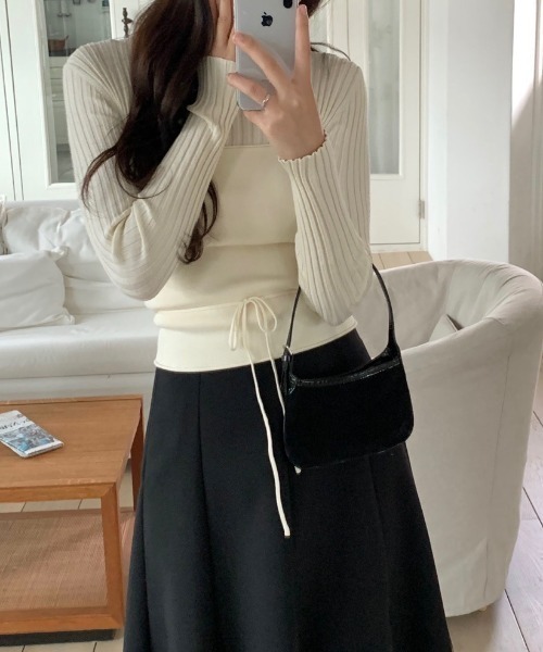 FREE STYLISTS(フリー スタイリスト)の「YUGA_YGMC Korean-style ribbed knit and tight vest set(ニット/セーター・レディース・ベビーピンク/オフホワイト/ネイビー・FREE)」の10枚目の写真