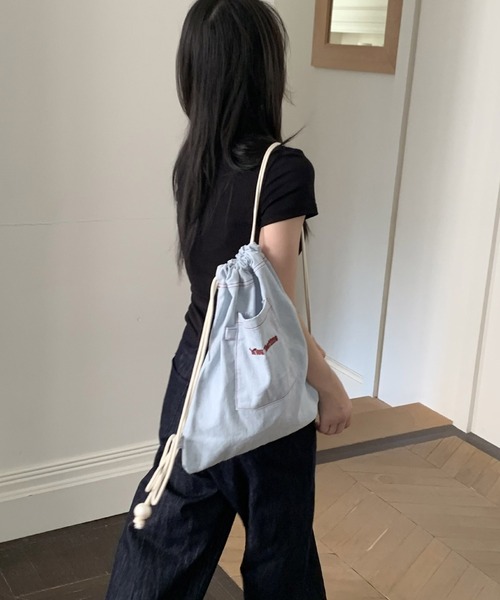 Port（ポート）の「【 Port / ポート 】 ワンポイント ロゴ デニム ナップサック #（バックパック/リュック・レディース・ピンク/ネイビー/ライトブルー・FREE）」の4枚目の写真