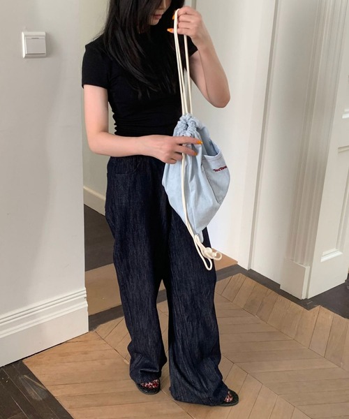 Port（ポート）の「【 Port / ポート 】 ワンポイント ロゴ デニム ナップサック #（バックパック/リュック・レディース・ピンク/ネイビー/ライトブルー・FREE）」の5枚目の写真