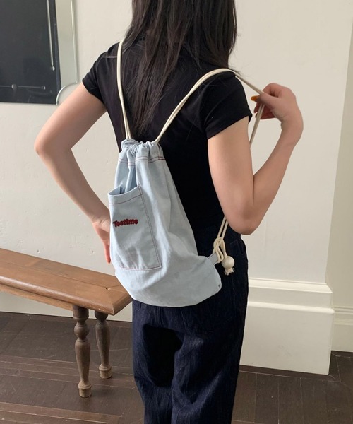 Port（ポート）の「【 Port / ポート 】 ワンポイント ロゴ デニム ナップサック #（バックパック/リュック・レディース・ピンク/ネイビー/ライトブルー・FREE）」の7枚目の写真