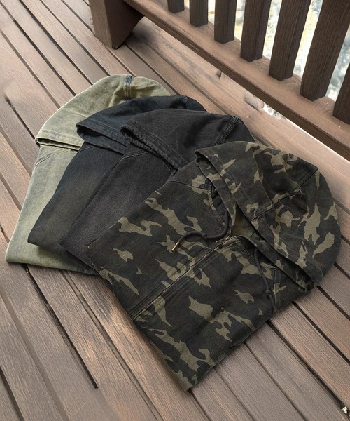 1111clothing(ワンフォークロージング)の「【セットアップ可能】12oz デニム ジップパーカー / 12oz Denim Zip Hoodie(デニムジャケット・メンズ・ネイビー/カモフラージュ/ブラック/ブルー・M/L)」の22枚目の写真