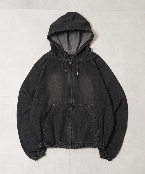 1111clothing(ワンフォークロージング)の「【セットアップ可能】12oz デニム ジップパーカー / 12oz Denim Zip Hoodie(デニムジャケット・メンズ・ネイビー/カモフラージュ/ブラック/ブルー・M/L)」の15枚目の写真
