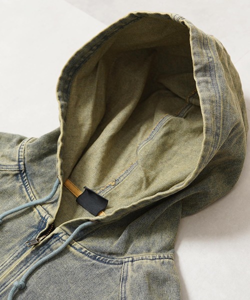 1111clothing(ワンフォークロージング)の「【セットアップ可能】12oz デニム ジップパーカー / 12oz Denim Zip Hoodie(デニムジャケット・メンズ・ネイビー/カモフラージュ/ブラック/ブルー・M/L)」の21枚目の写真