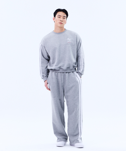 アイビーリーグトラックラインワイドパンツ（グレー）（スウェット