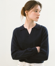 YUPPE（ヨッペ）の「フリルカラー ニット_ネイビー（ニット/セーター）」