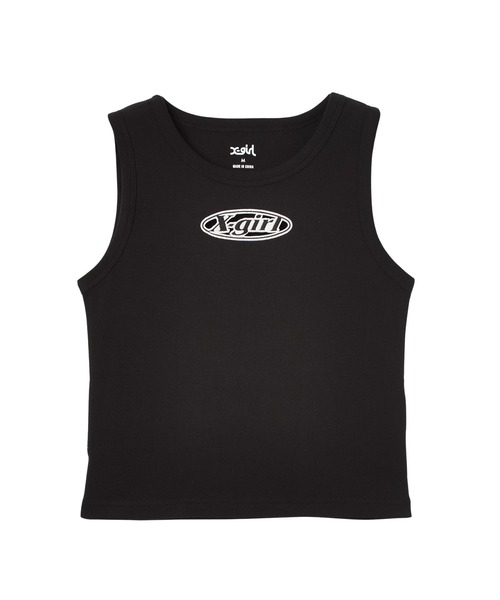 X-girl（エックスガール）の「HOLLOW OUT OVAL LOGO TANK TOP（タンクトップ・レディース・ブラック/ホワイト/カモフラージュ・ONE SIZE）」の2枚目の写真