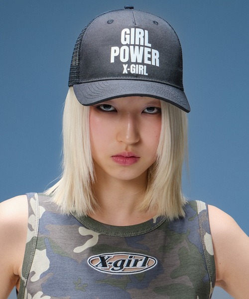X-girl（エックスガール）の「HOLLOW OUT OVAL LOGO TANK TOP（タンクトップ・レディース・ブラック/ホワイト/カモフラージュ・ONE SIZE）」の4枚目の写真