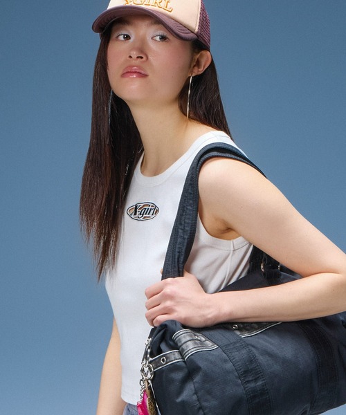 X-girl（エックスガール）の「HOLLOW OUT OVAL LOGO TANK TOP（タンクトップ・レディース・ブラック/ホワイト/カモフラージュ・ONE SIZE）」の7枚目の写真