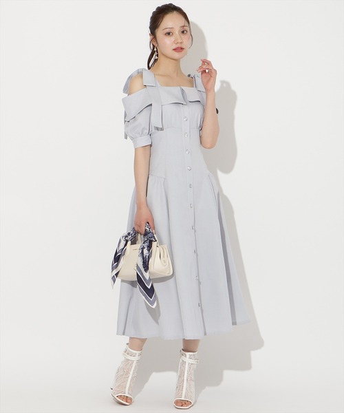 WILLSELECTION(ウィルセレクション)の「リボンオフショルワンピース(ワンピース・レディース・サックスブルー/ミント/ネイビー/ピンク/チャコールグレー・FREE)」の4枚目の写真
