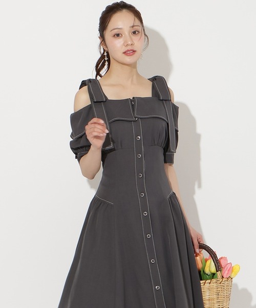 WILLSELECTION(ウィルセレクション)の「リボンオフショルワンピース(ワンピース・レディース・サックスブルー/ミント/ネイビー/ピンク/チャコールグレー・FREE)」の2枚目の写真