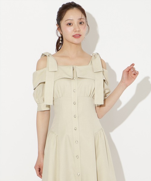 WILLSELECTION(ウィルセレクション)の「リボンオフショルワンピース(ワンピース・レディース・サックスブルー/ミント/ネイビー/ピンク/チャコールグレー・FREE)」の3枚目の写真