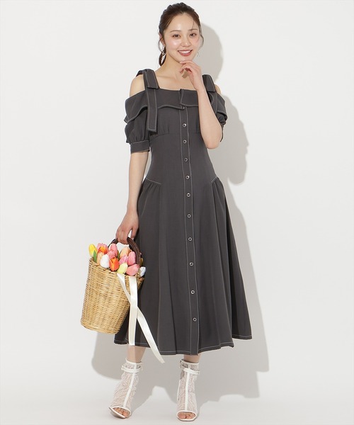 WILLSELECTION(ウィルセレクション)の「リボンオフショルワンピース(ワンピース・レディース・サックスブルー/ミント/ネイビー/ピンク/チャコールグレー・FREE)」の9枚目の写真