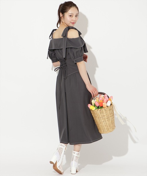 WILLSELECTION(ウィルセレクション)の「リボンオフショルワンピース(ワンピース・レディース・サックスブルー/ミント/ネイビー/ピンク/チャコールグレー・FREE)」の11枚目の写真