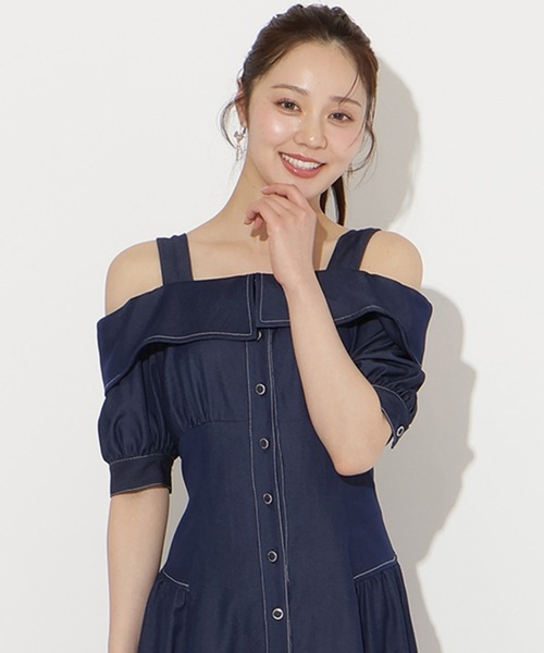 WILLSELECTION(ウィルセレクション)の「リボンオフショルワンピース(ワンピース・レディース・サックスブルー/ミント/ネイビー/ピンク/チャコールグレー・FREE)」の6枚目の写真