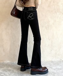 Pocket embroidery flare denim pants