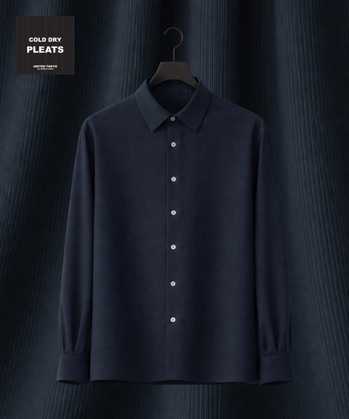 UNITED TOKYO（ユナイテッドトウキョウ）の「【再入荷なし】COLD DRY PLEATS レギュラーカラーシャツ　｜接触冷感/通気性/イージーケア/軽量/防シワ/春服（シャツ/ブラウス・メンズ・ブラック/オフホワイト/ネイビー/ライトグレー・1/2）」の4枚目の写真