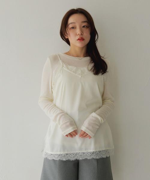 cheriella（シェリエラ）の「【cheriella】サテンレースレイヤードキャミソール　SATIN LACE LAYERED CAMISOLE（キャミソール・レディース・ブラック/アイボリー・FREE）」の3枚目の写真