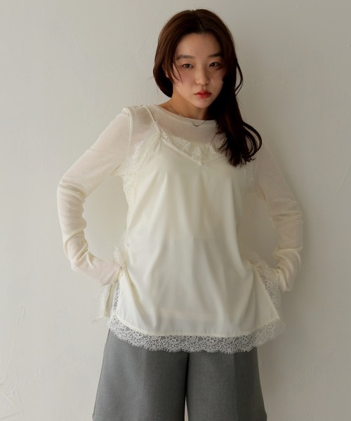 cheriella（シェリエラ）の「【cheriella】サテンレースレイヤードキャミソール　SATIN LACE LAYERED CAMISOLE（キャミソール・レディース・ブラック/アイボリー・FREE）」の4枚目の写真