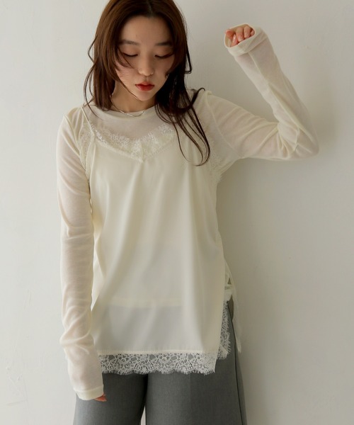 cheriella（シェリエラ）の「【cheriella】サテンレースレイヤードキャミソール　SATIN LACE LAYERED CAMISOLE（キャミソール・レディース・ブラック/アイボリー・FREE）」の5枚目の写真