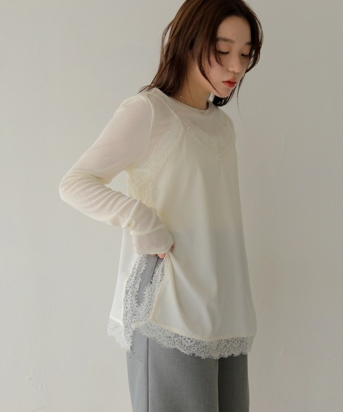 cheriella（シェリエラ）の「【cheriella】サテンレースレイヤードキャミソール　SATIN LACE LAYERED CAMISOLE（キャミソール・レディース・ブラック/アイボリー・FREE）」の6枚目の写真