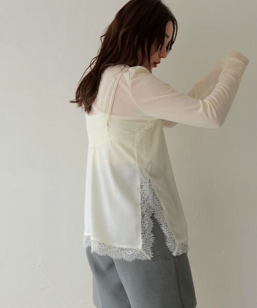cheriella（シェリエラ）の「【cheriella】サテンレースレイヤードキャミソール　SATIN LACE LAYERED CAMISOLE（キャミソール・レディース・ブラック/アイボリー・FREE）」の7枚目の写真
